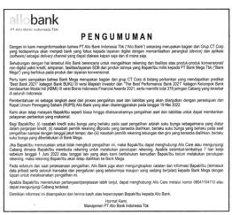 Keterbukaan Informasi Allo Bank Indonesia Tbk 30 April 2022